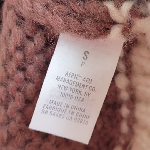 AERIE Brown Chunky Knit Sweater Sz S Fair Isle Nordic Aztec Wool Blend Longline - Picture 9 of 11